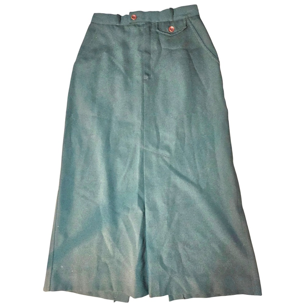 Vintage Emerald Christmas Green Wool Blend A-Line Midi‎ Skirt Size S 26
